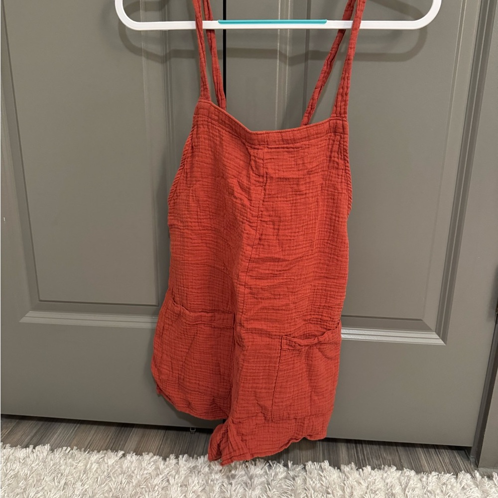 Rust Orange Textured Romper Coverup